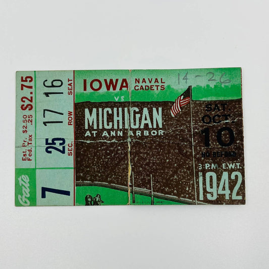 1942 Iowa Naval Cadets vs Michigan College Football Ticket Stub AA2