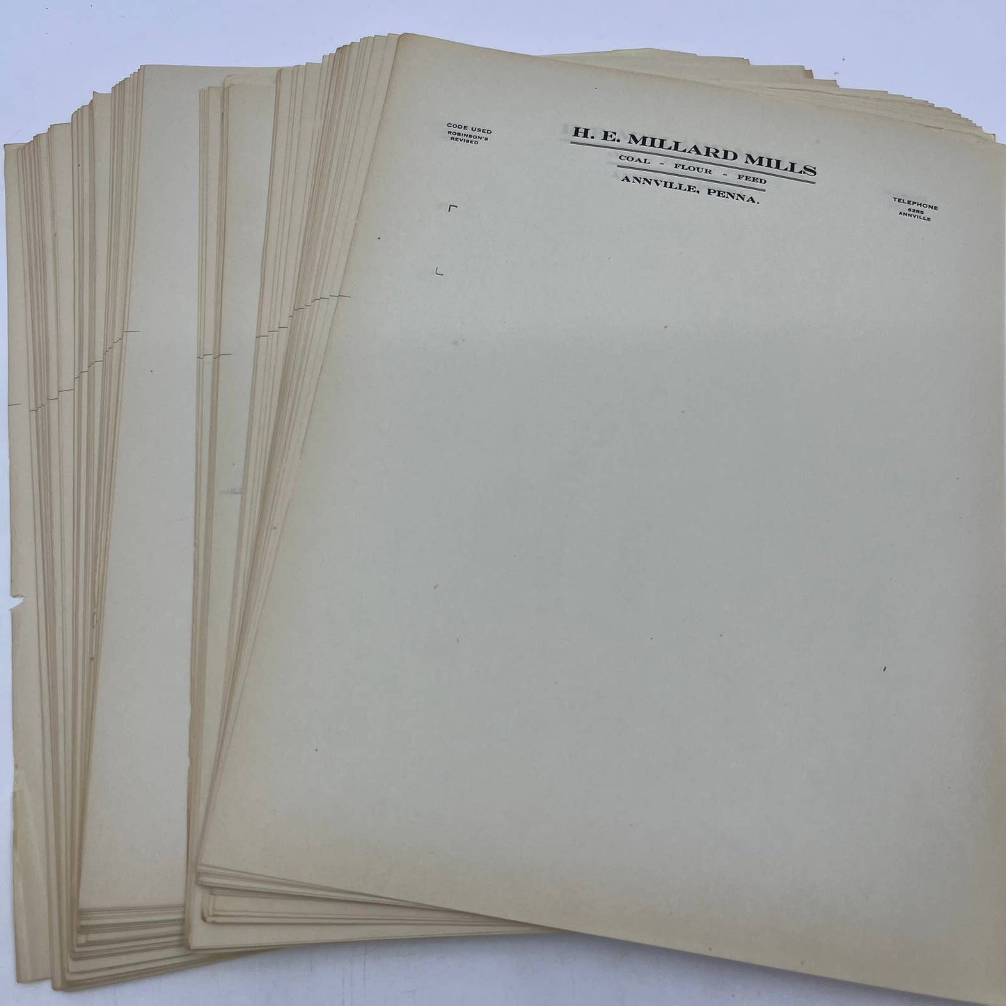 Huge Lot of Blank Letterhead H.E. Millard Mills Coal Flour Feed Annville PA TI6