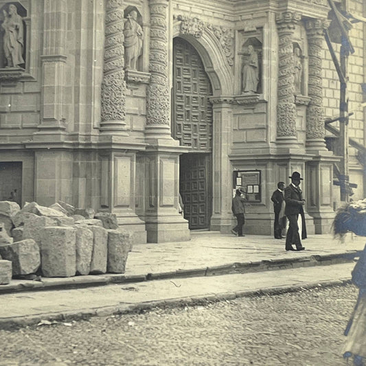 1903 Original Sepia Photograph The Cathedral Door San Luis Potosi Mexico AC7