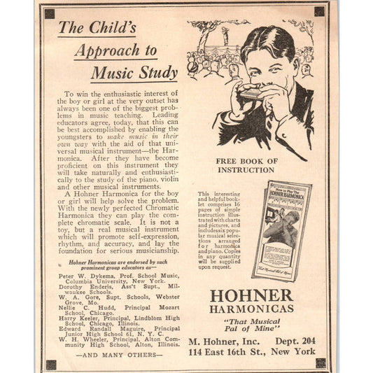 c1930 Print Ad Hohner Harmonicas M. Hohner Inc New York 5x6" AD4