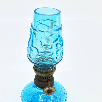 Vintage Mini Cobalt Blue Hobnail Glass Kerosene Oil Lamp 4.5" TC7-2