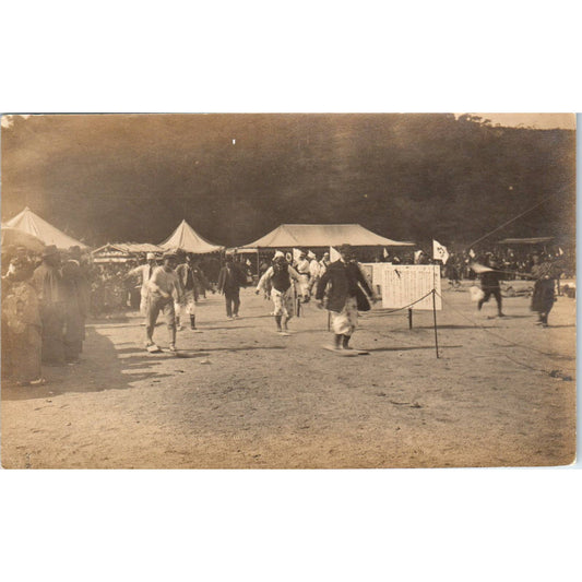Antique RPPC Postcard Japanese Carnival Fair Foot Race w Boards Skis on Feet SE8