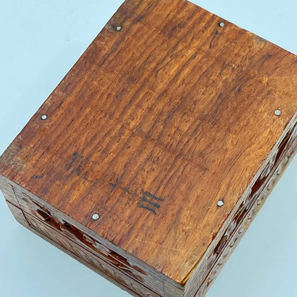 Vintage Teak Wood Carved Trinket Box India 3x2.5” TE5