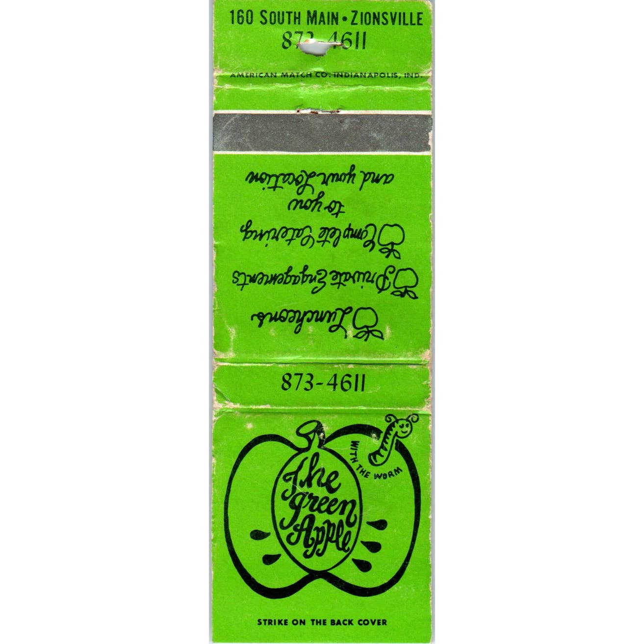 The Green Apple Restaurant Zionsville Advertising Matchbook Cover SA1-M9