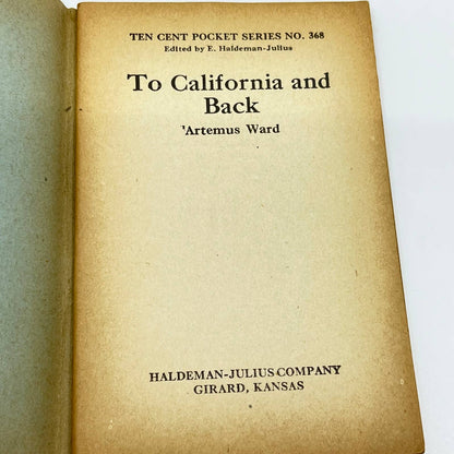 c1920 Little Blue Book No. 368 To California and Back Artemis Ward SD3