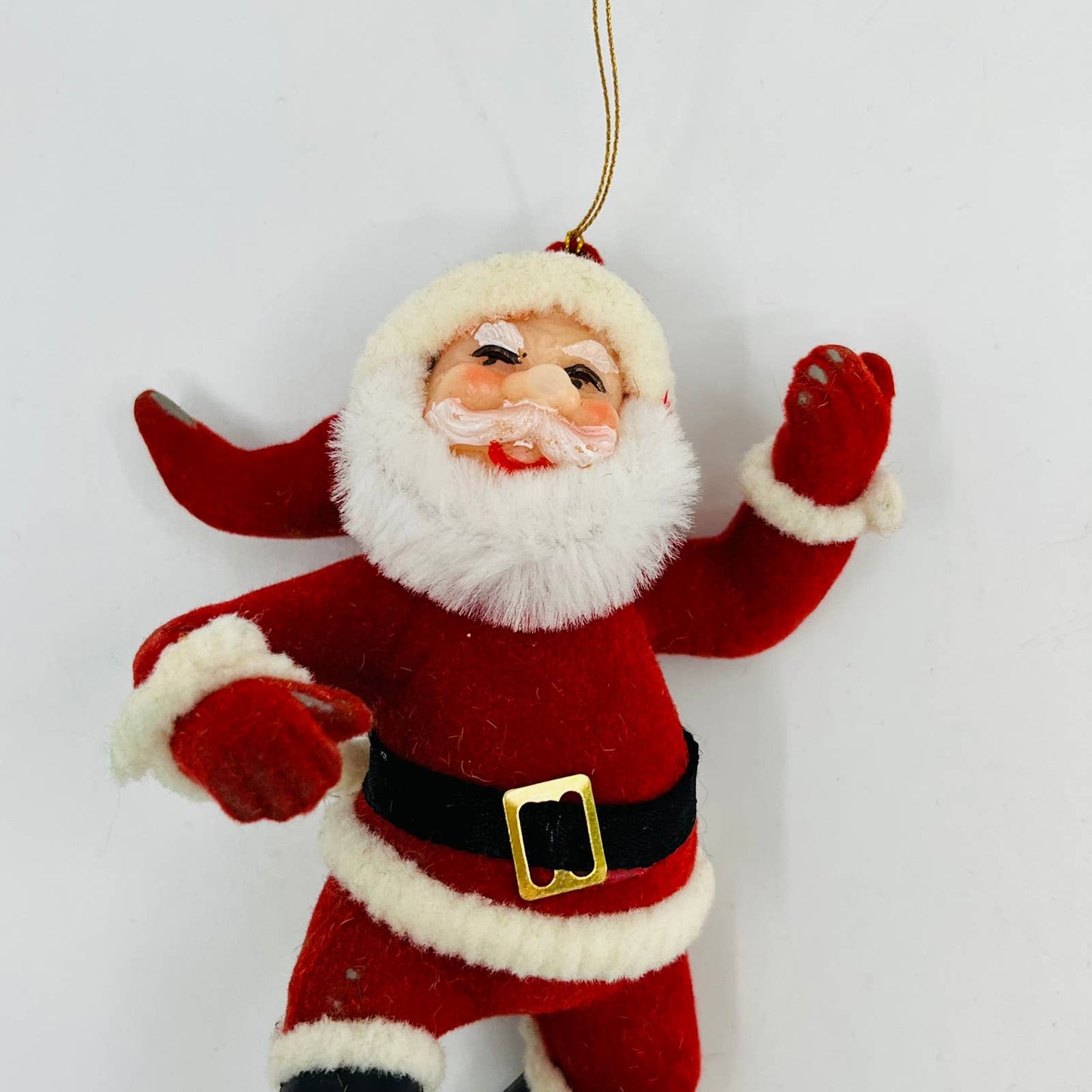 Vintage Celluloid Felt Flocked Santa Claus Christmas Tree Ornament 5" TD2