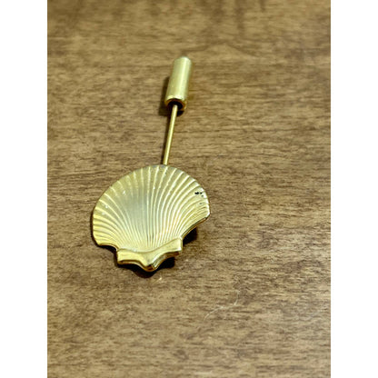 Vintage MCM 1960s Brass Clamshell Stick Pin Hat Pin 2” SE1