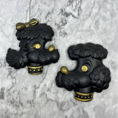 1970s MCM Miller Studio Black & Gold Poodles Wall Hangings Chalkware TH1-1