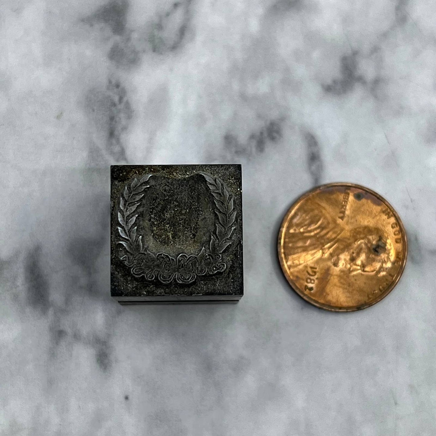 Vintage Printing Letterpress Printers Block Plate Laurel Wreath TJ57