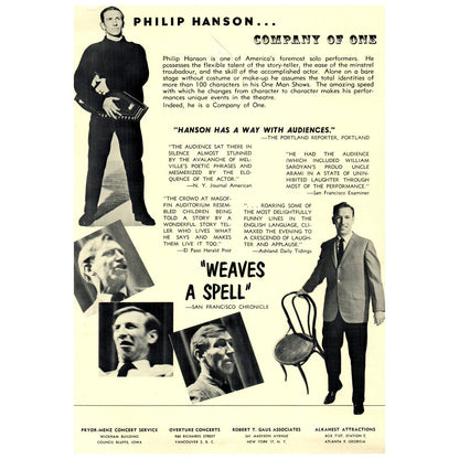 Vintage Philip Hanson Company of One Program Leaflet SIGNED One-Man Shows AC9