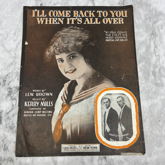 I'll Come Back To You When It's All Over Lew Brown 1917 Sheet Music TK2-SM3