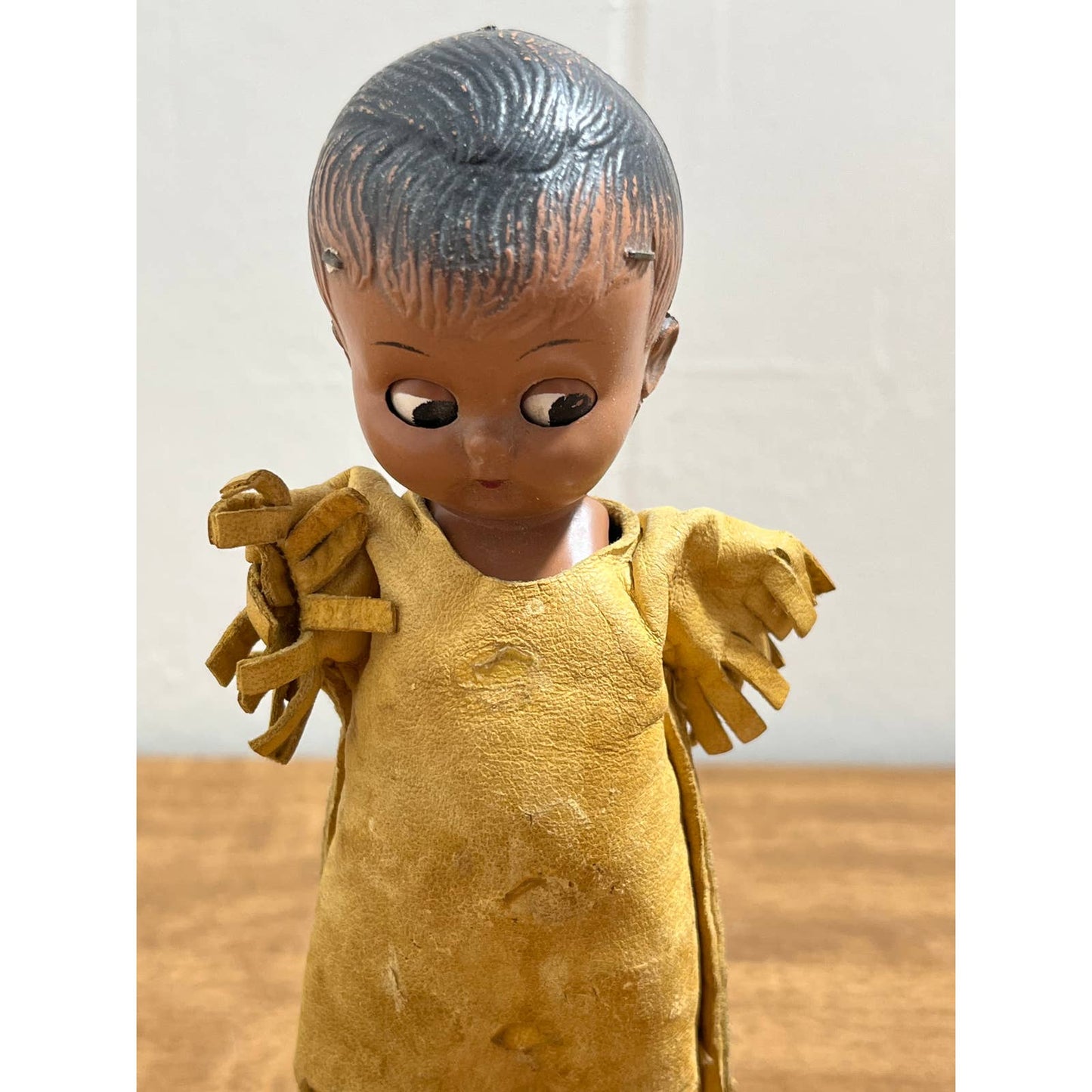 Vintage 1950s Native American Indian Celluloid Doll Baby leather Tunic 6” TG8
