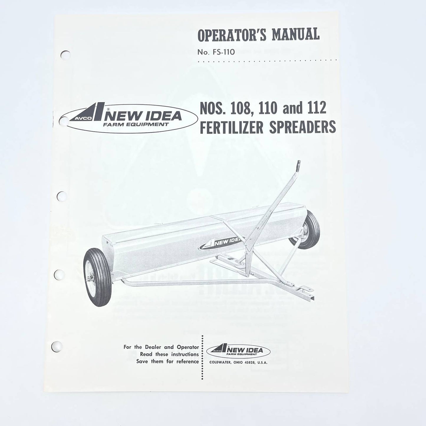 Original 1968 New Idea Manual FS-110 108 110 112 Fertilizer Spreaders TB9