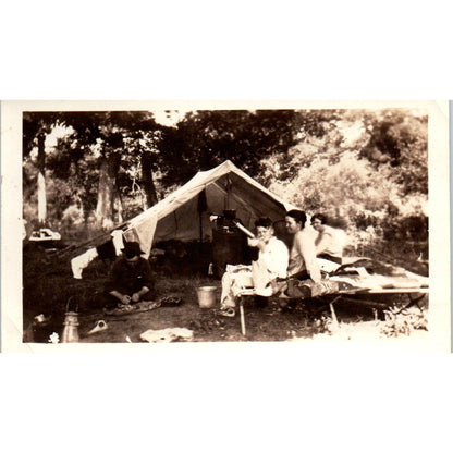1926 Photograph Sam Saba Camping Tent Cots Lantern 3x4.5" SE5