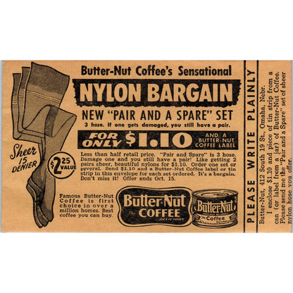 Butter-nut Coffee Advertising Envelope Nylons Promotion Omaha Nebraska AK3-M42