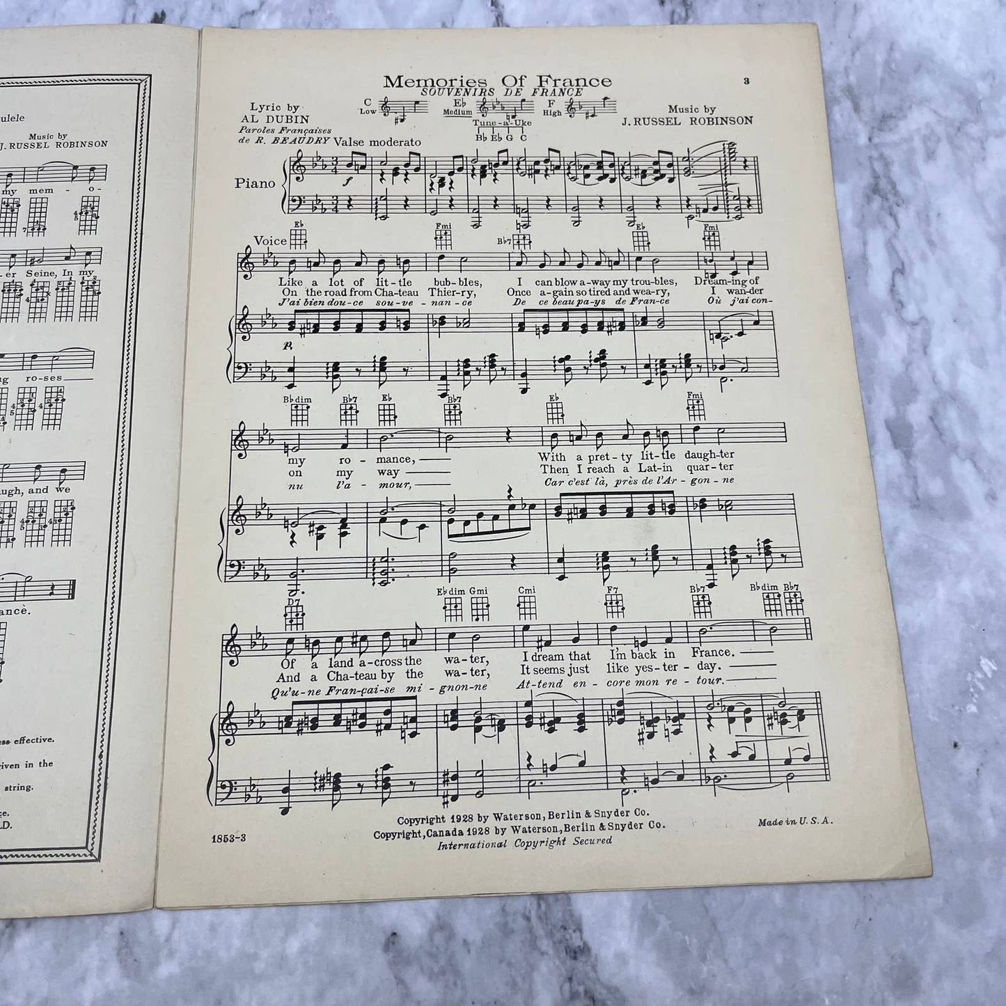 1928 Memories of France Al Dubin J Russel Robinson Vintage Sheet Music TI1