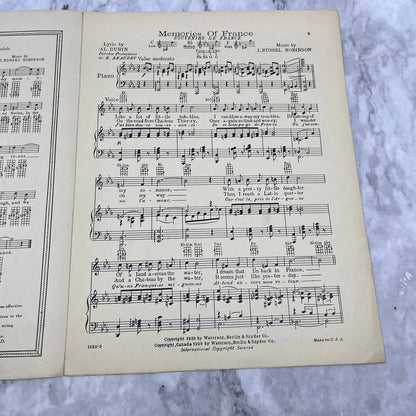 1928 Memories of France Al Dubin J Russel Robinson Vintage Sheet Music TI1