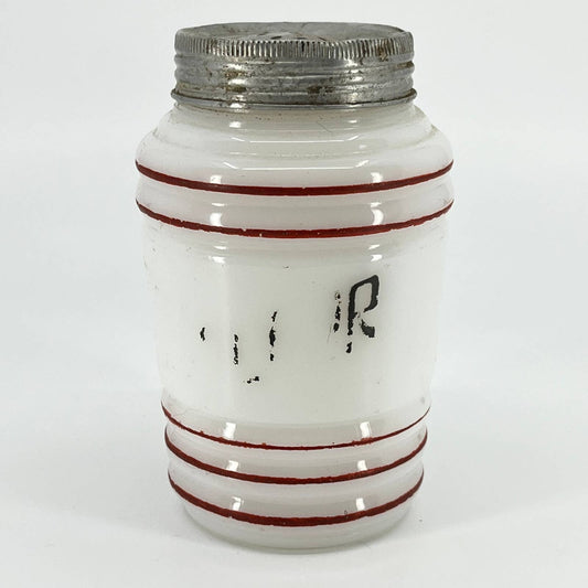 1940s Hazel Atlas Red Stripe Platonite Beehive Flour Shaker Milk Glass 4.5” TD8