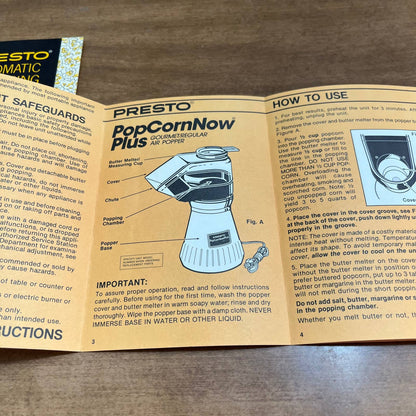 Set of 2 - 1970s - 80s Presto Automatic Popcorn Popper Instruction Manuals A2