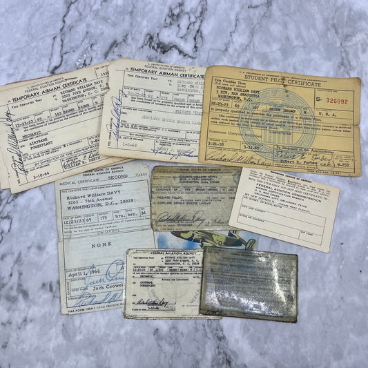 1960s FAA Pilot Certification & Card Lot Richard W. Davy Washington D.C. PR16