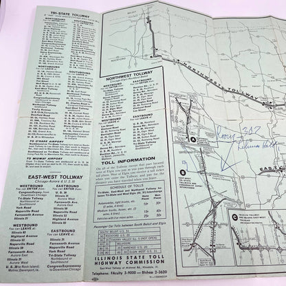 1959 Illinois Tollway and Connected Highways Fold Out Map D7