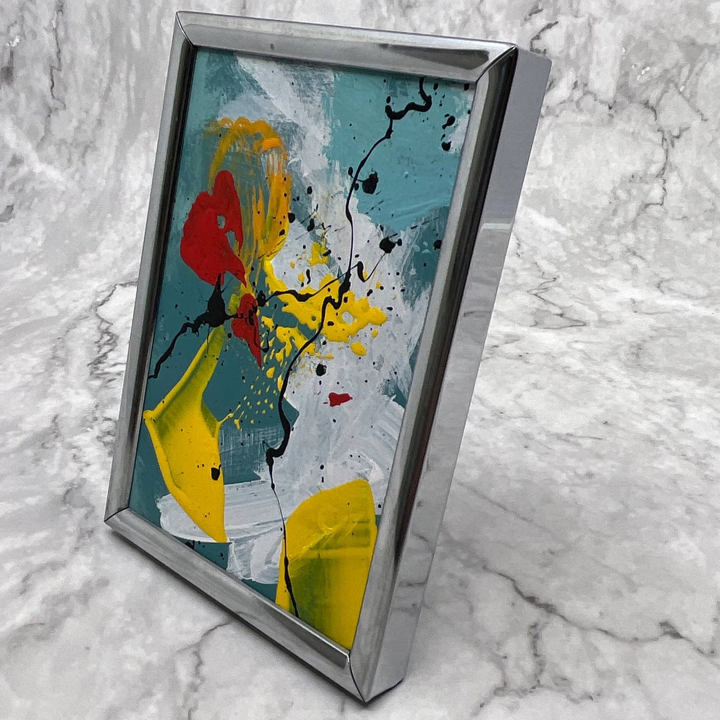 Framed Original Abstract Art Painting 3.5x5" Mini With COA TI6