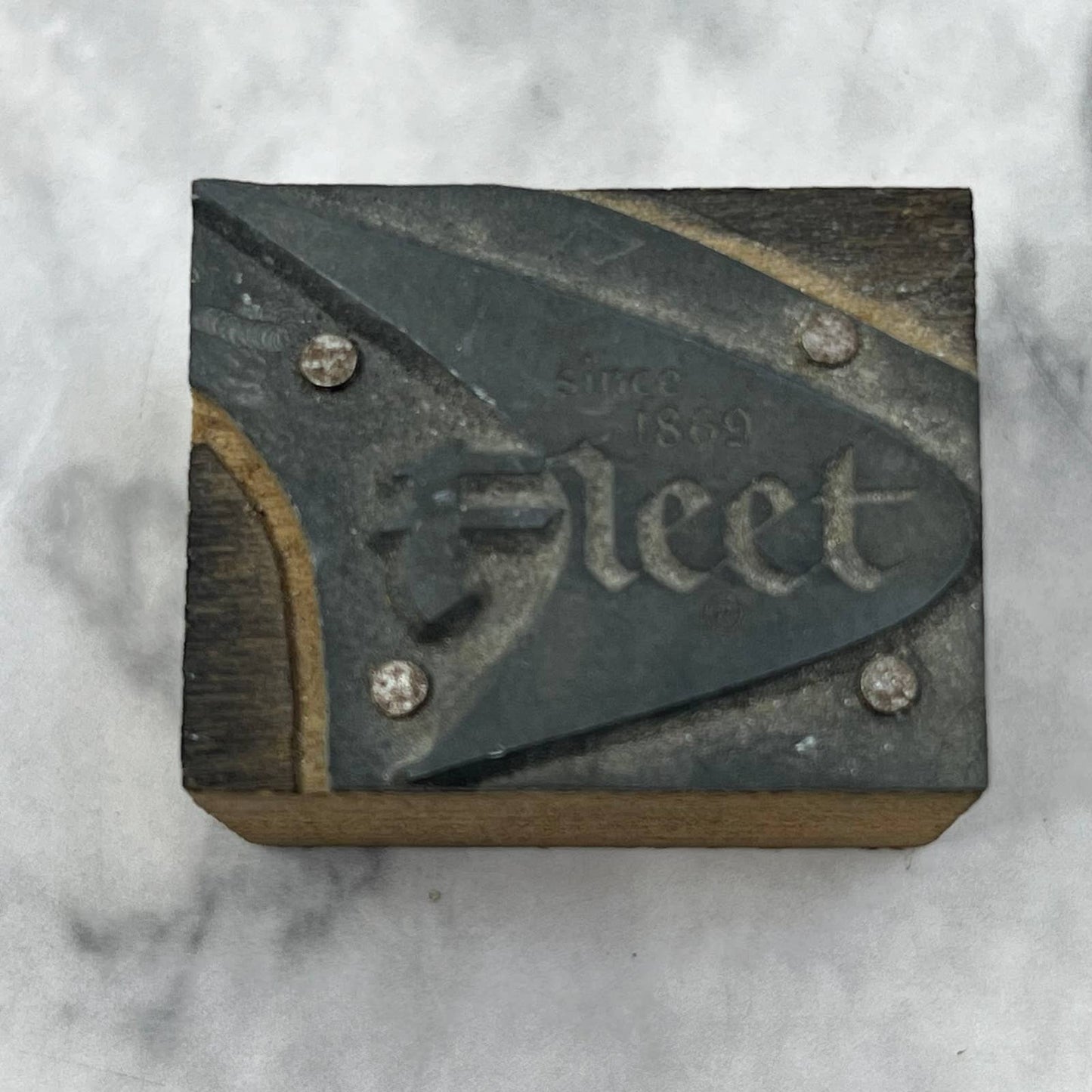 Vintage Printing Letterpress Printers Block Plate Fleet Logo Since 1868 TJ55