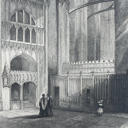 1842 Original Art Engraving Gloucester Cathedral North Transept AC6