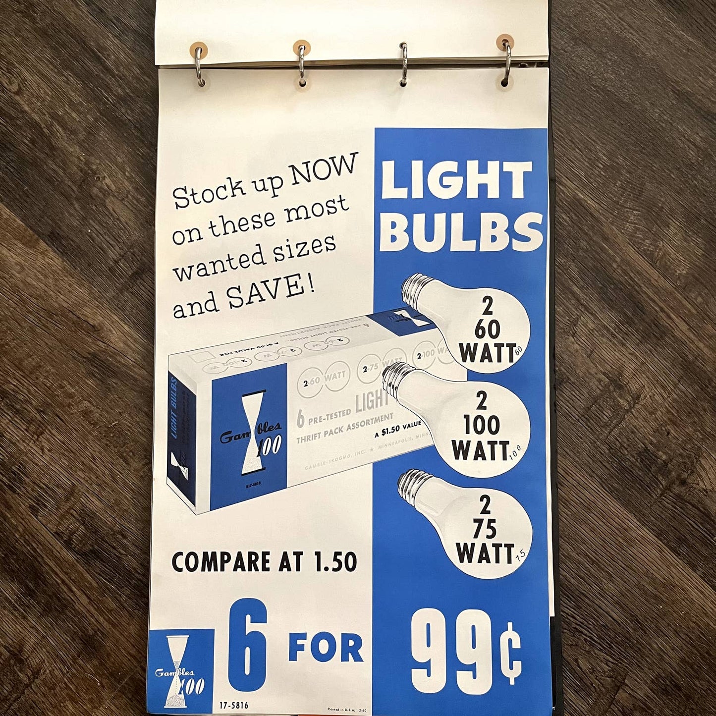 1960 Light Bulbs Gambles 100 Retail Store Display Advertising Poster 13.5x20