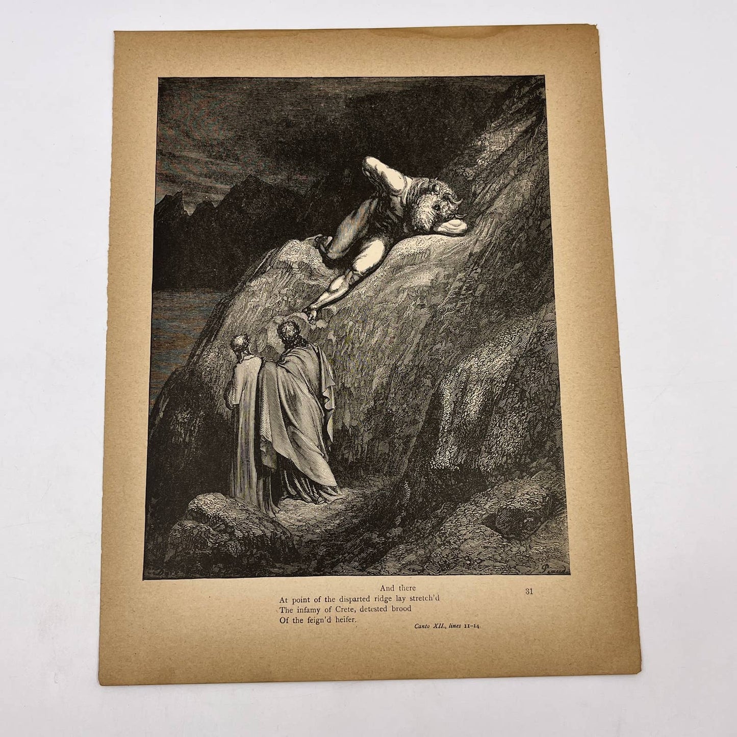 Original 1880s Gustave Dore Engraving Divine Comedy The Minotaur FL4