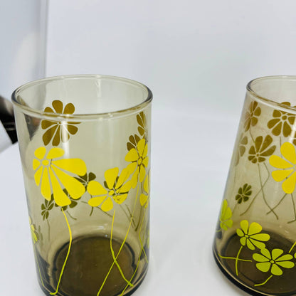 VTG 1970s MOD set of 4 Smoke Glass Daisy Highball Tumblers Signed WM Janeri TB8