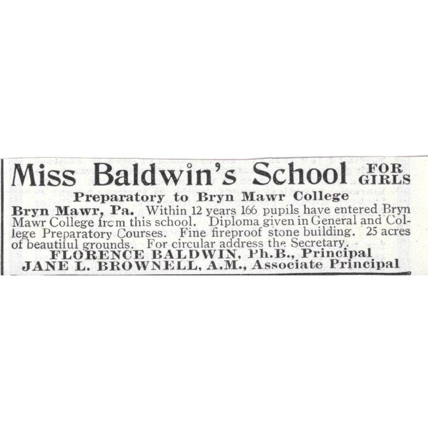 Miss Baldwin's Preparatory School Bryn Mawr College PA - 1903 Ad AK5-S29