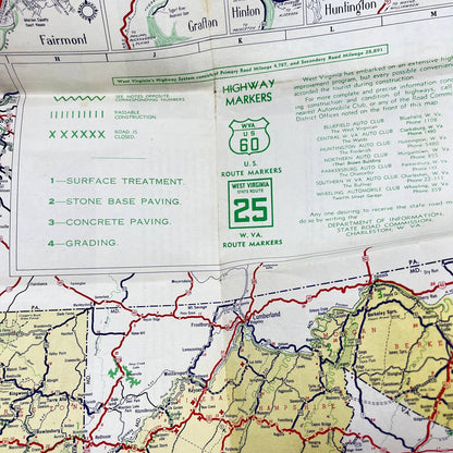 1938 Large Fold Out Road Map of West Virginia SC9