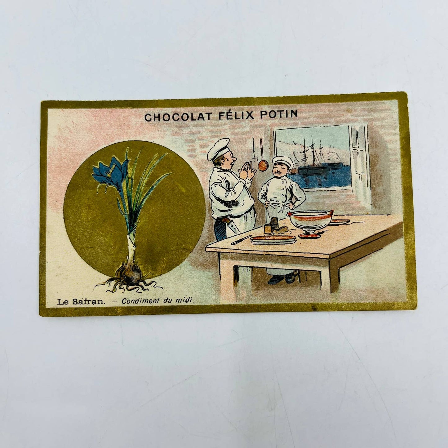 Victorian 1800s French Trade Card Chefs Cook Chocolate Chocolat Félix Potin AA2