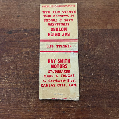 Ray Smith Motors STUDEBAKER Kansas City KS Advertising Matchbook Cover SB3-M6