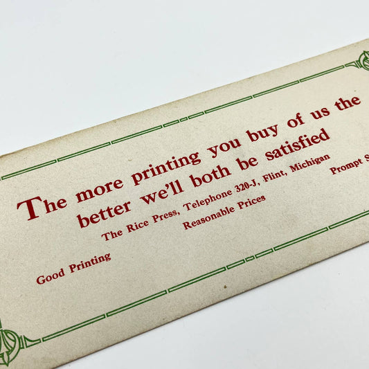1910s Blotter Card The Rice Press The More You Buy Flint MI SC8