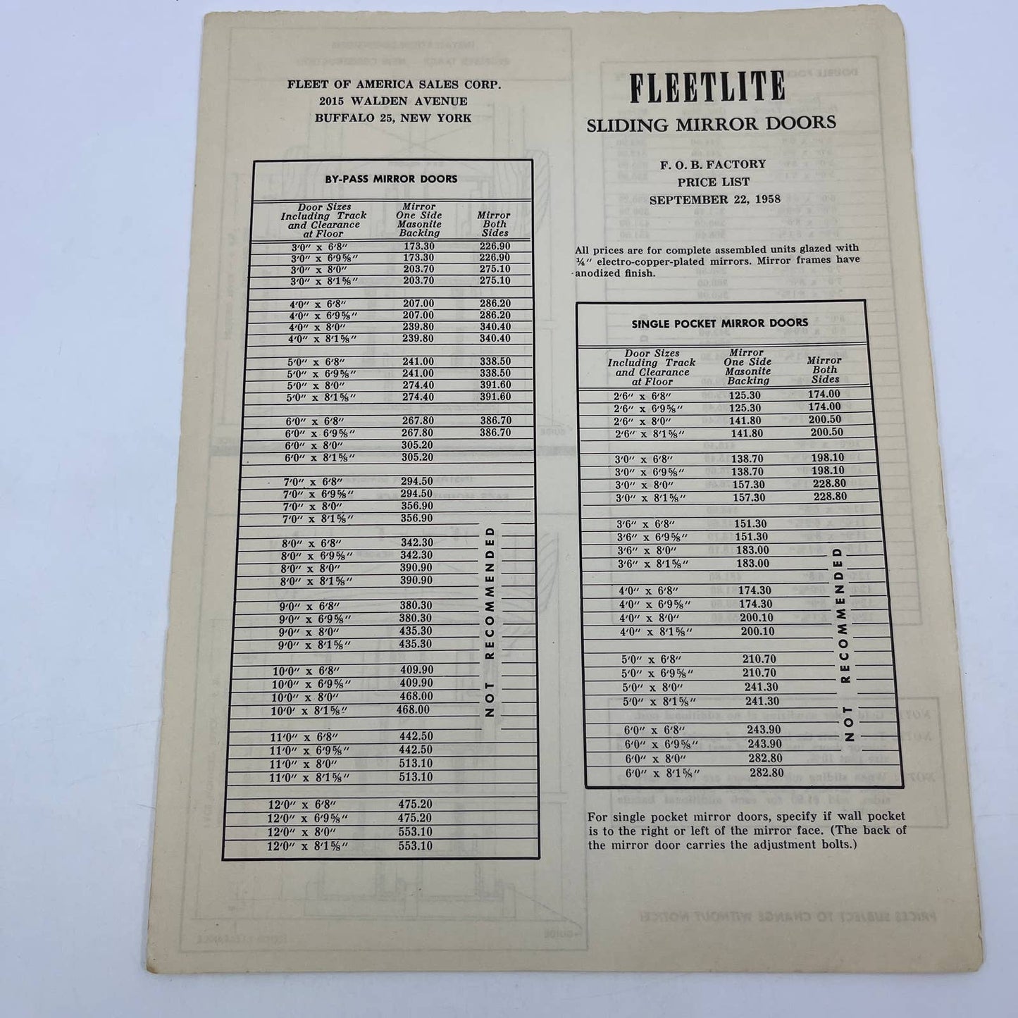 1950s MCM Fleetlite Sliding Mirror Doors Advertising Booklet & Order Form TH7