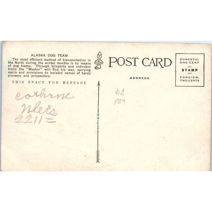 c1920 Alaskan Sled Dog Team Alaska Original Postcard TK1-30