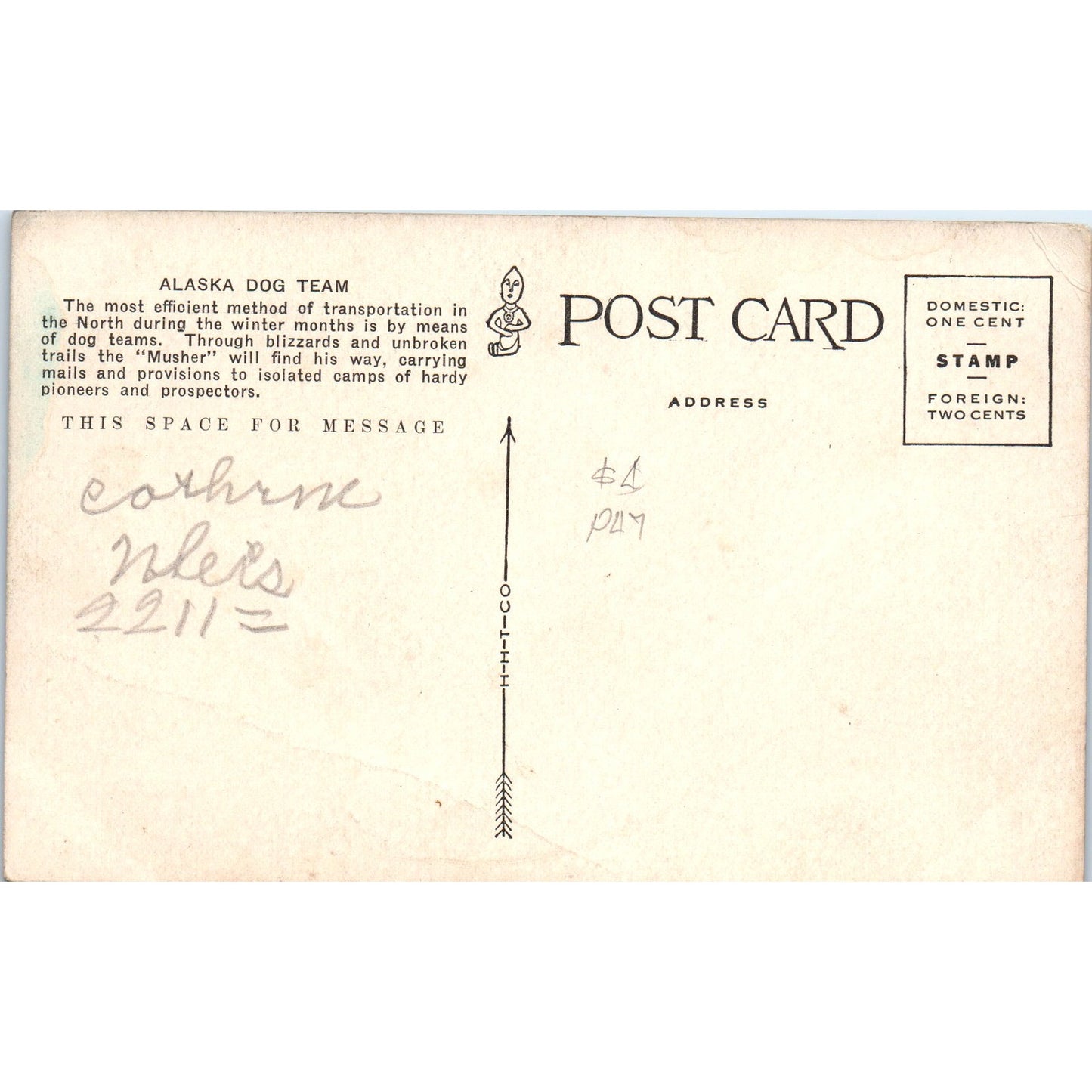 c1920 Alaskan Sled Dog Team Alaska Original Postcard P2-6