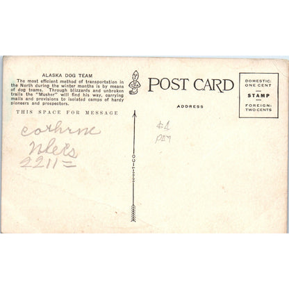 c1920 Alaskan Sled Dog Team Alaska Original Postcard P2-6