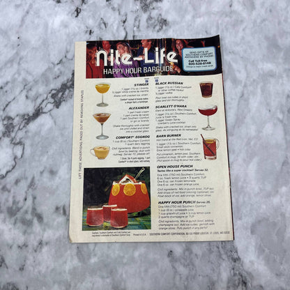1979 Nite Lite Happy Hour Barguide Alchohol Drink Recipe Southern Comfort TJ4