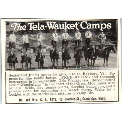 c1920 Harper's Magazine Ad - The Tela-Wauket Camps C.A. Roy Cambridge MA EA3