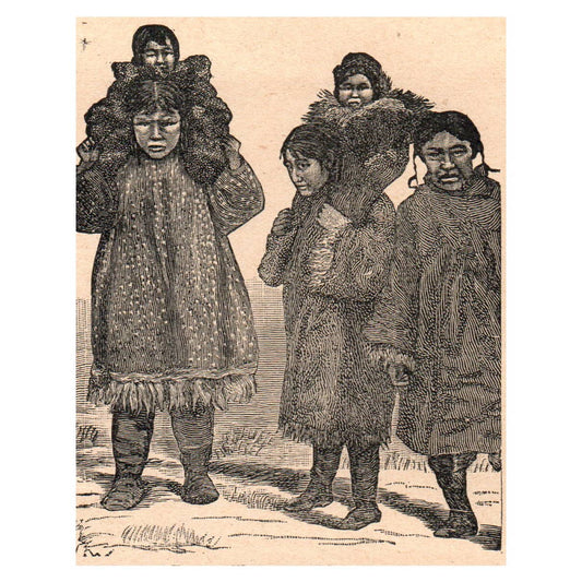 Eskimo Women and Children 3x4" Original Engraving 1899 TJ8-7