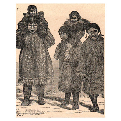 Eskimo Women and Children 3x4" Original Engraving 1899 AK5-M28