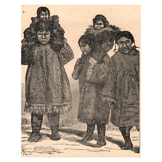 Eskimo Women and Children 3x4" Original Engraving 1899 AK5-M28