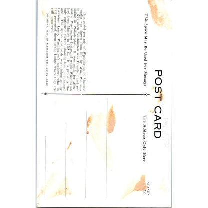 Portrait of George Washington in Masonic Regalia 1929 Original Postcard TK1-P1