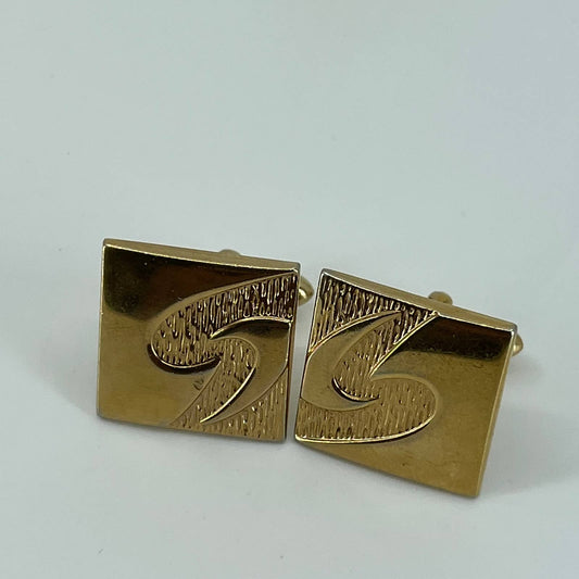 Vintage 1950s MCM MOD SWANK Cufflinks Square Textured Flourished Gold Tone SE1