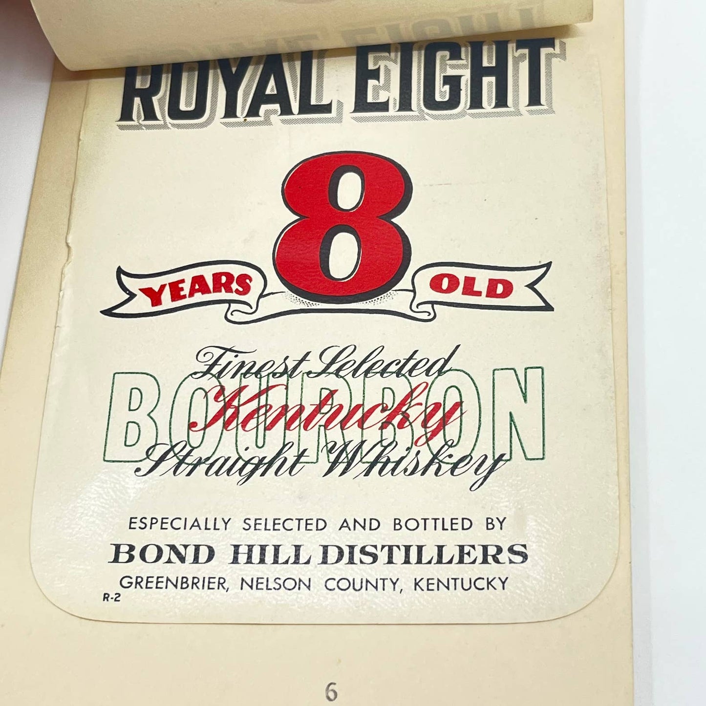 Royal Eight Whiskey Label Set of 2 Bond Hill Distillers Greenbrier KY