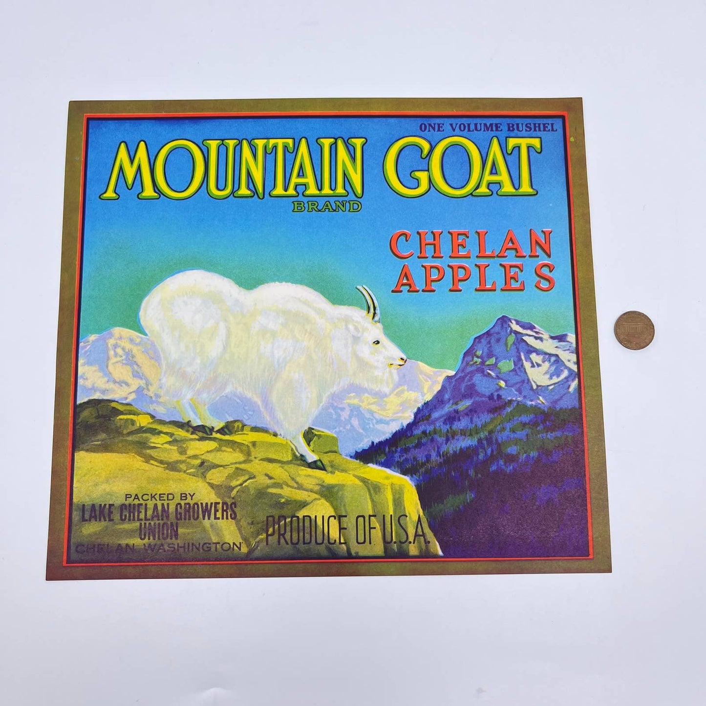 1930s Chelan Apples - Mountain Goat Brand Fruit Crate Label Lake Chelan WA FL3