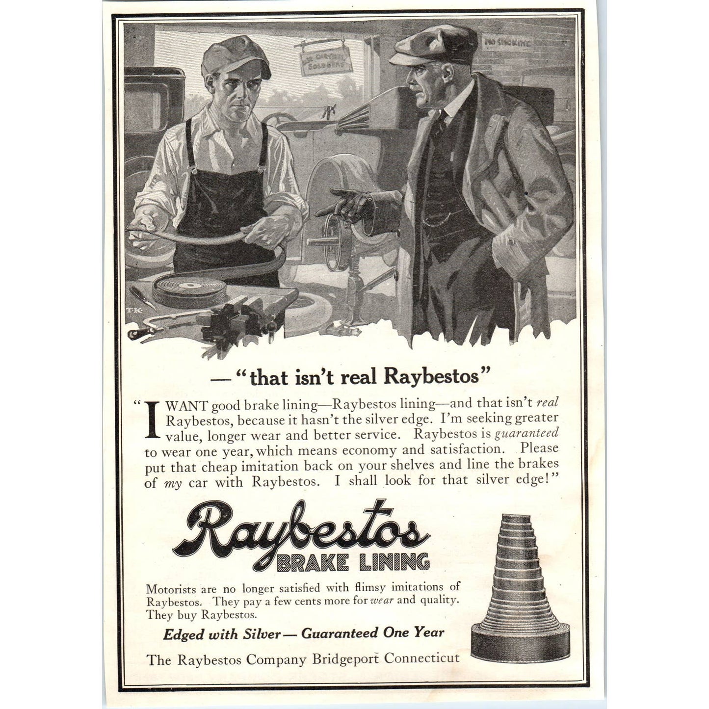 c1920 Harper's Magazine Ad - Raybestos Brake Lining Bridgeport CT EA3